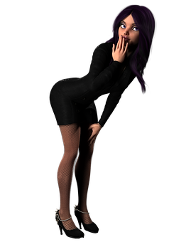 Surprised Purple Haired Girl3 D Render PNG Image