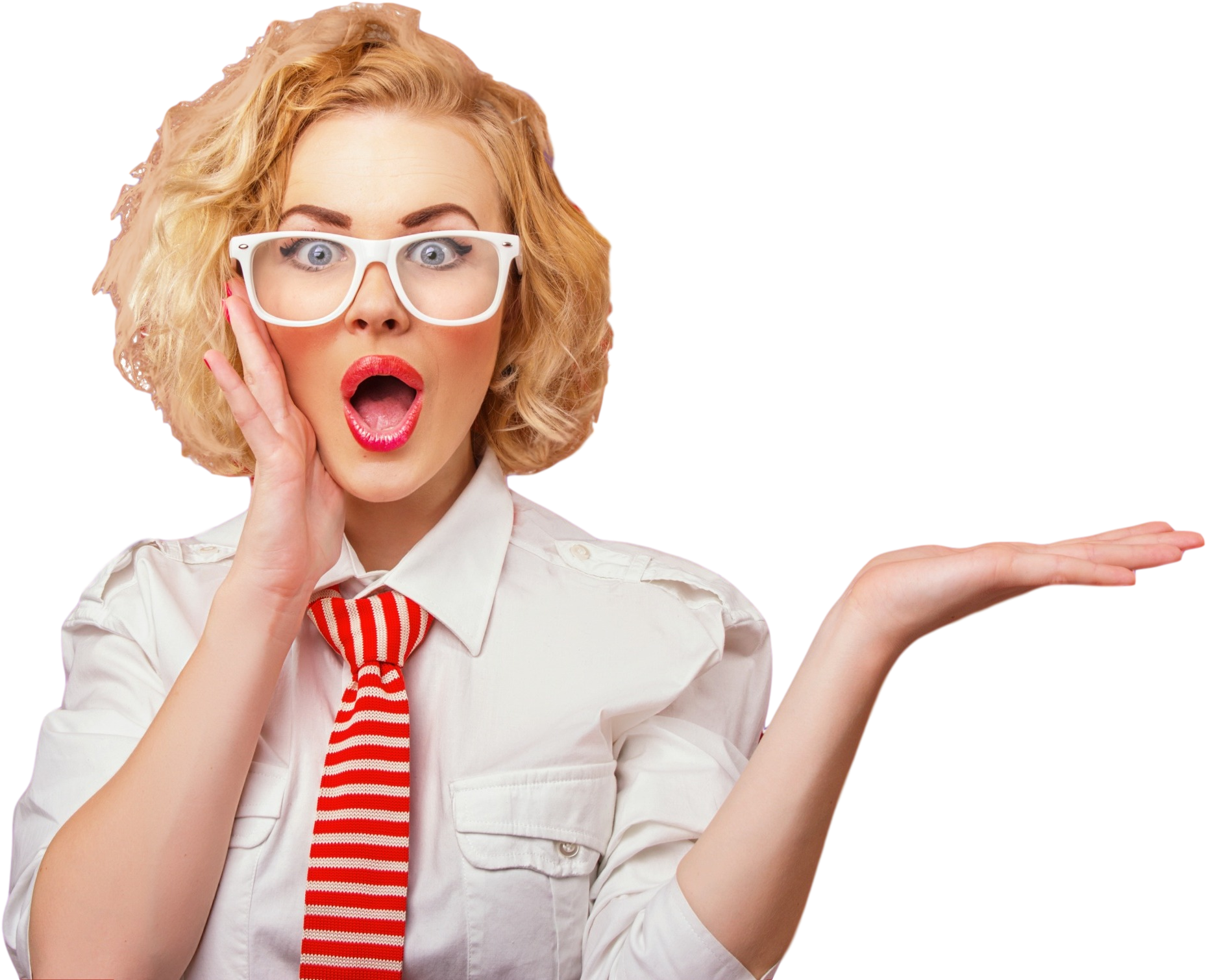 Surprised Woman Glasses Red Tie PNG Image