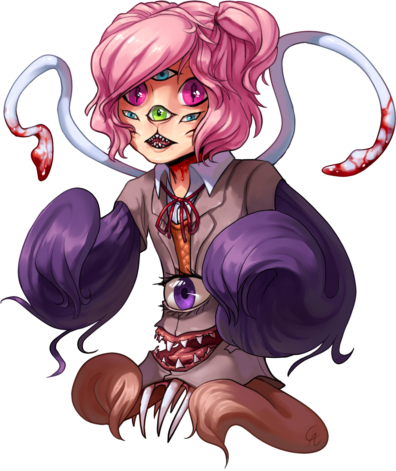 Surreal Monster Girl Illustration PNG Image