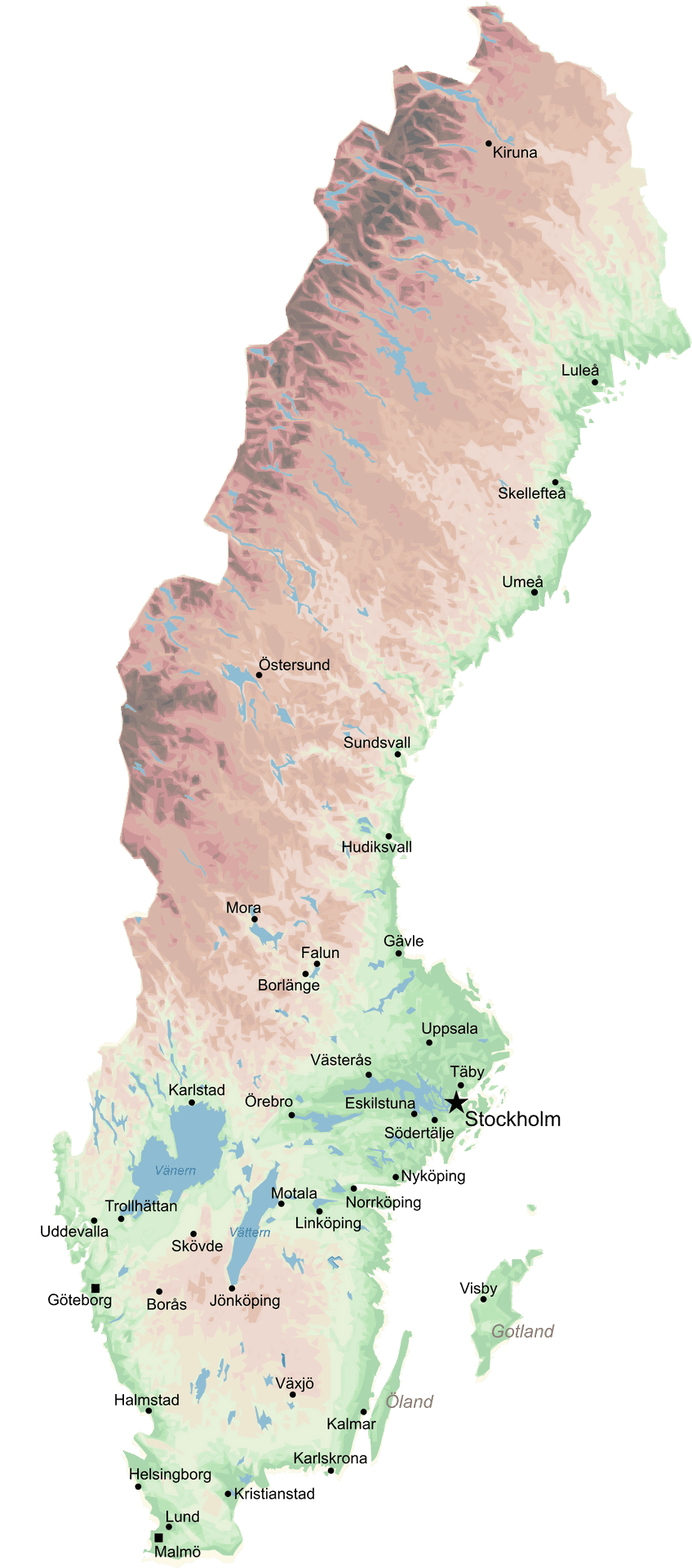 Sweden Topographic Mapwith Cities PNG Image