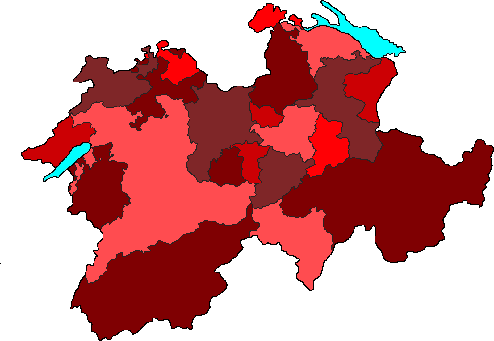 Switzerland Cantons Map Color Coded PNG Image