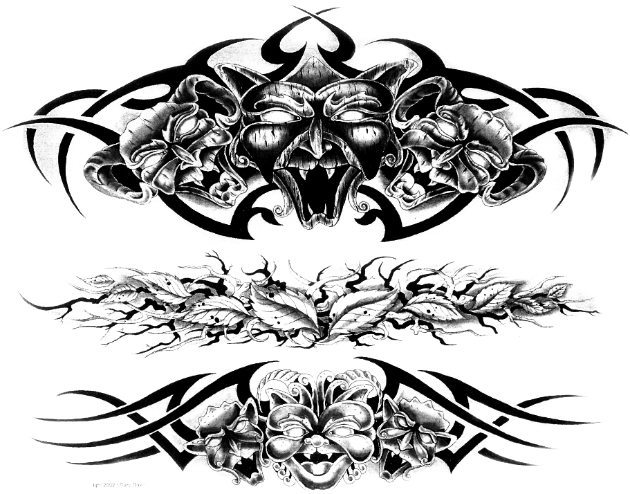 Symmetrical Tribal Demon Tattoo Design PNG Image