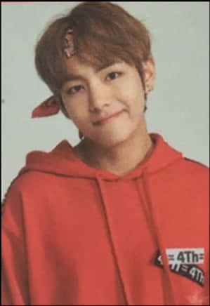 Taehyungin Red Hoodiewith Hair Clip PNG Image