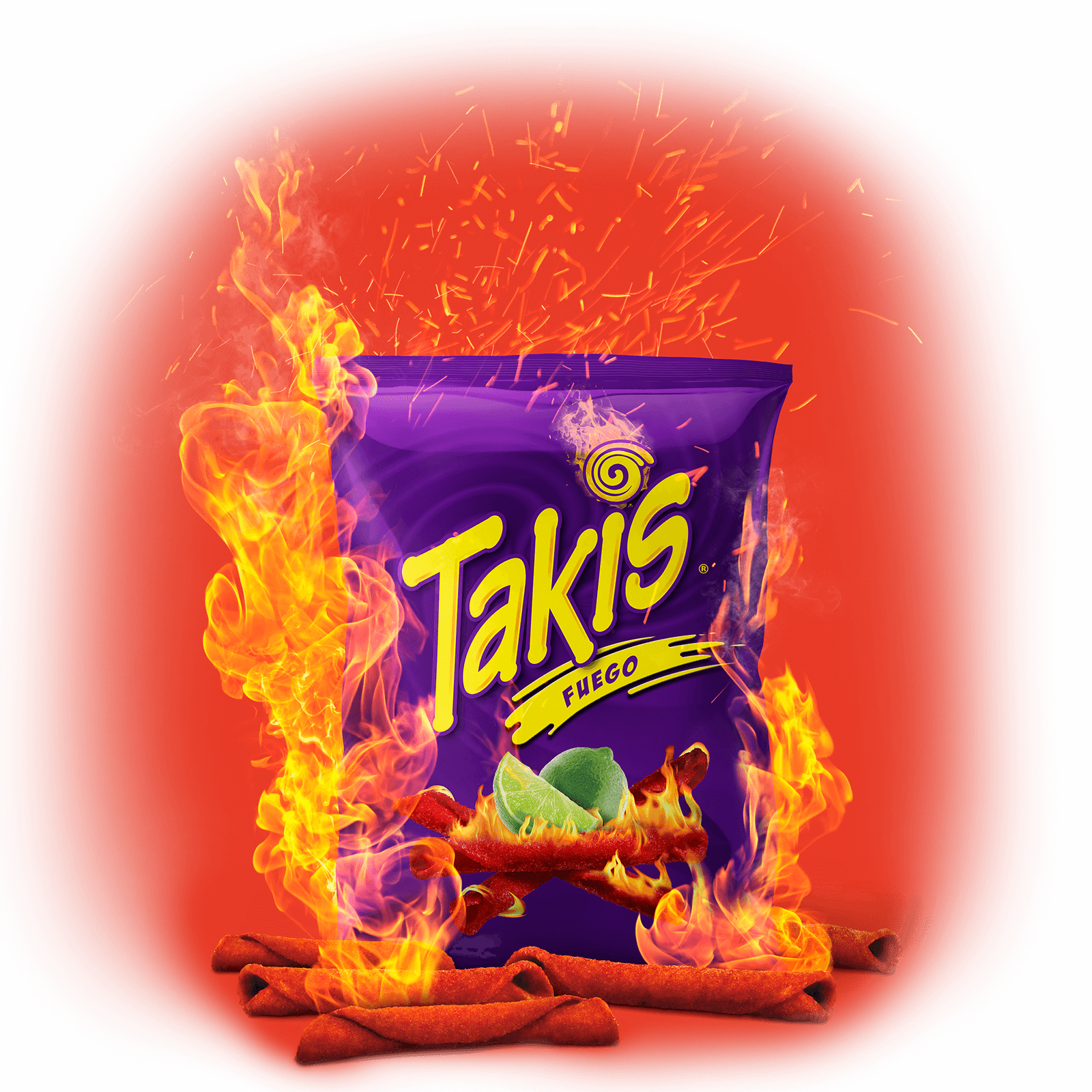 Takis Fuego Flaming Snack Promotion PNG Image