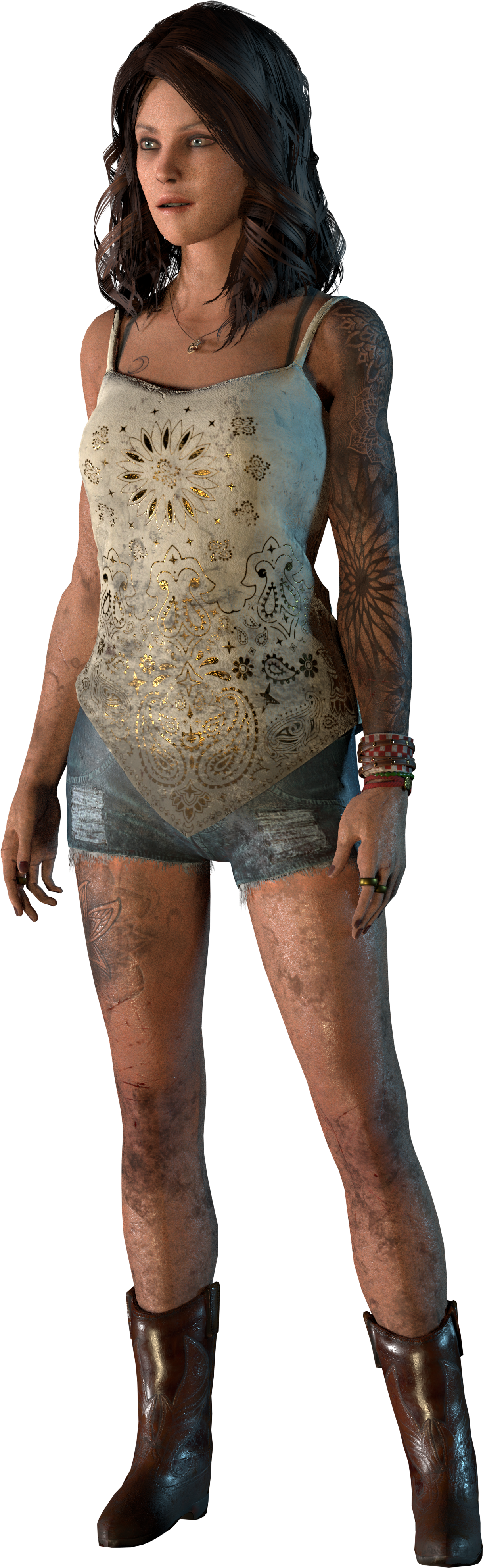 Tattooed Female Character3 D Model PNG Image