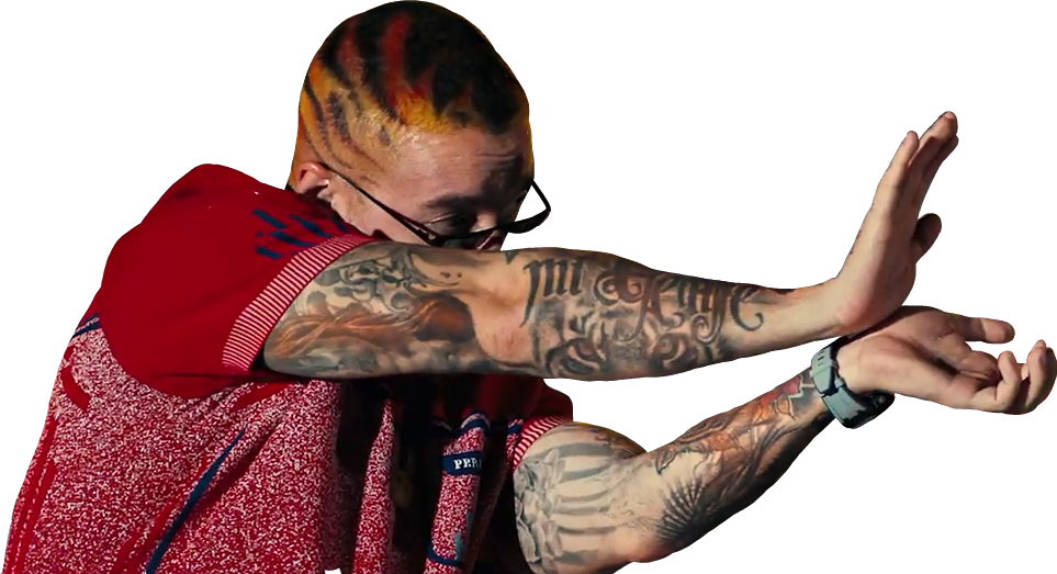 Tattooed Man Dabbing Pose PNG Image