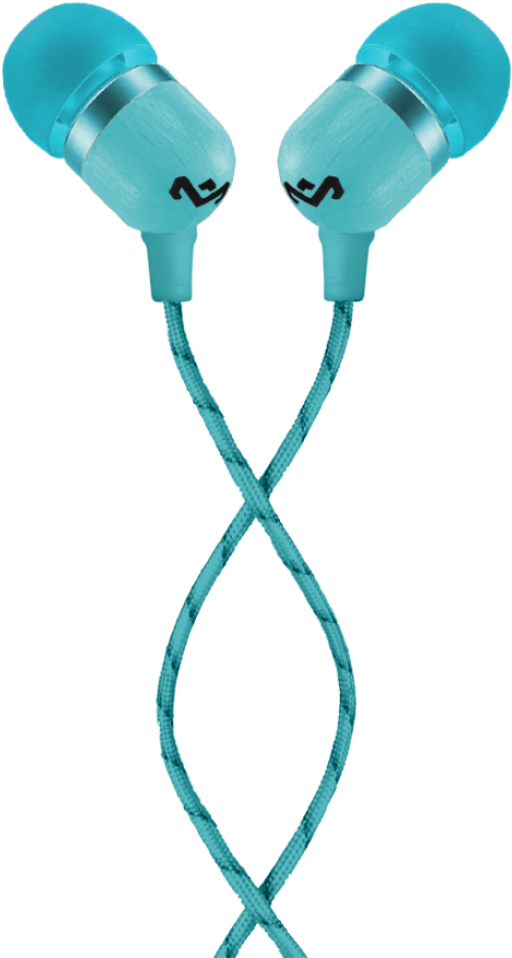 Teal Earphones Twisted Cable PNG Image