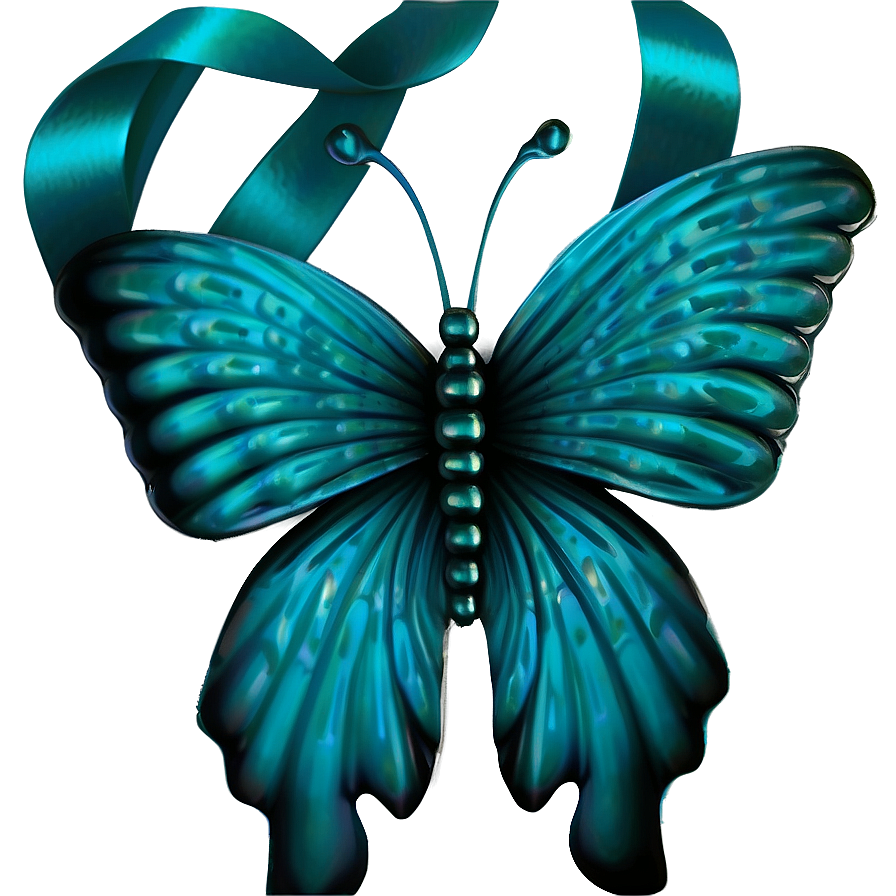 Teal Ribbon With Butterfly Detail Png 12 PNG Image