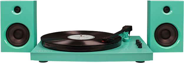 Teal Turntableand Speakers Setup PNG Image