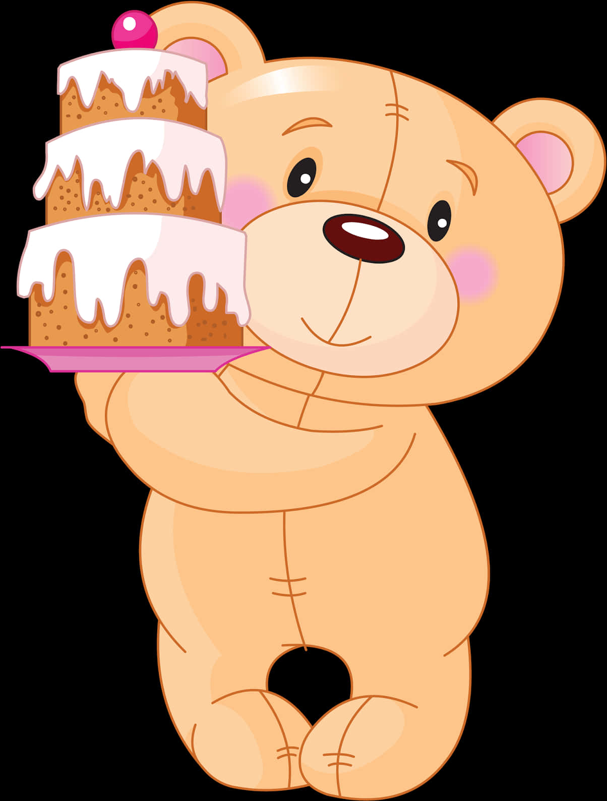 Teddy Bear Holding Birthday Cake PNG Image