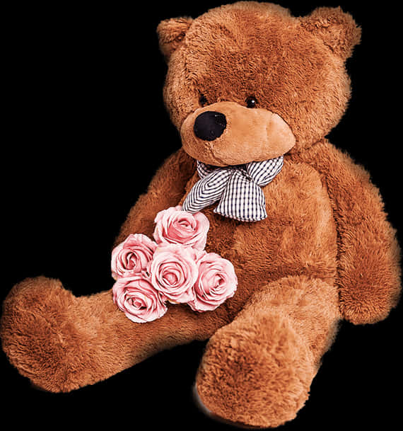 Teddy Bear With Rosesand Bow Tie PNG Image