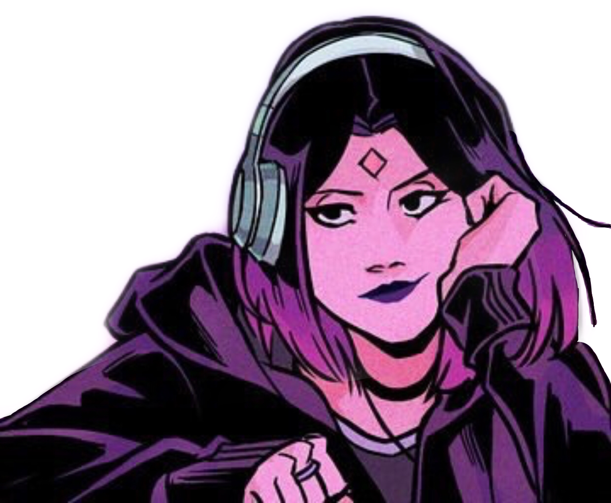 Teen Girl Headphones Comic Style PNG Image