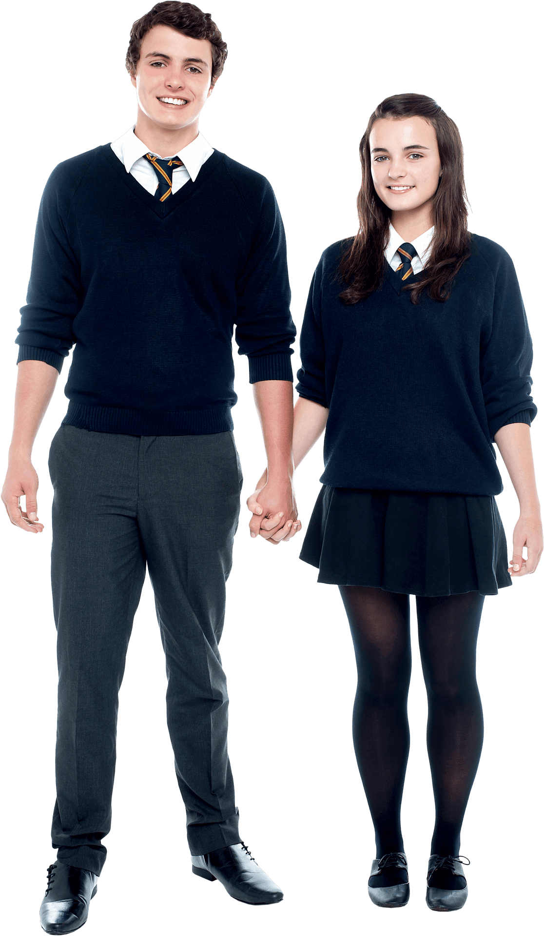 Teenage Couple Holding Hands In School Uniforms.png PNG Image