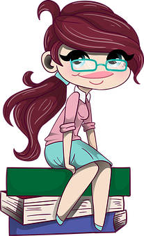 Teenage Girl Sittingon Books PNG Image