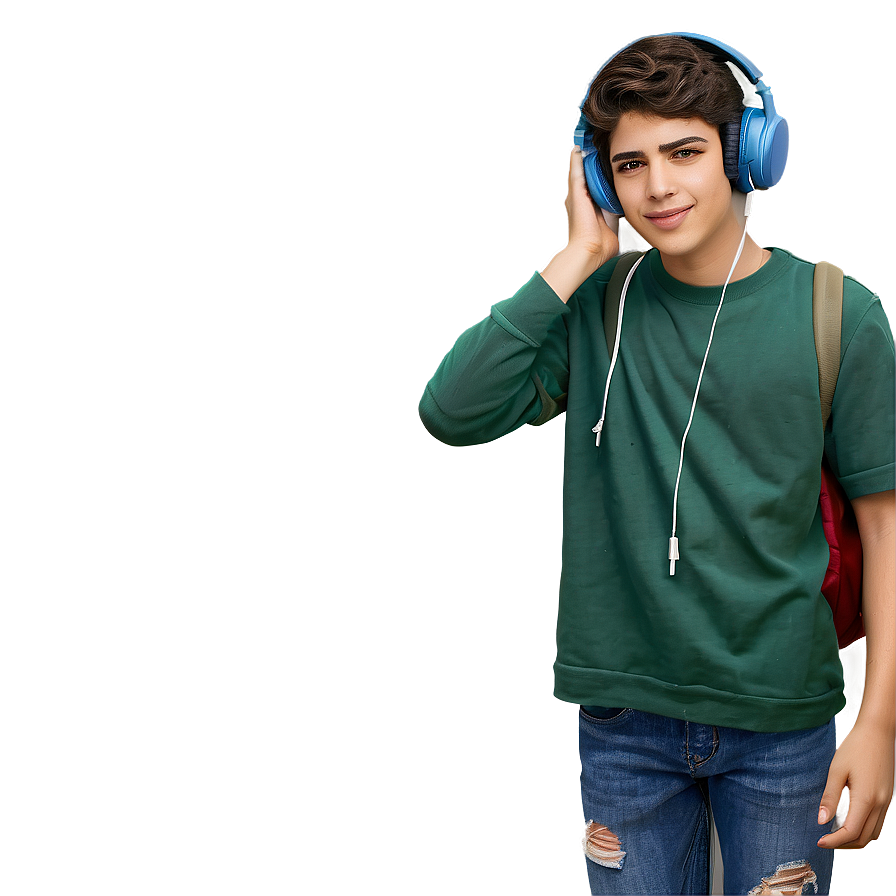 Teenager With Headphones Png 06122024 PNG Image