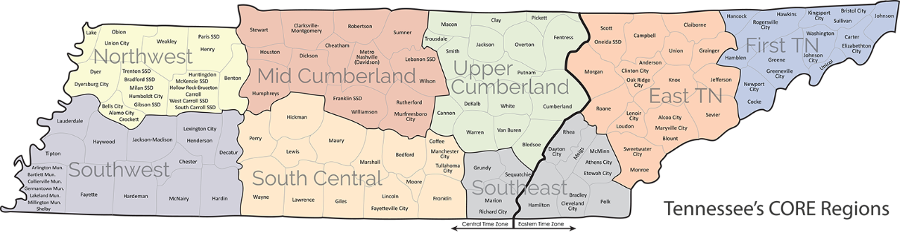 Tennessee Core Regions Map PNG Image