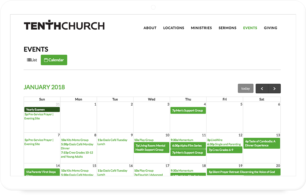 Tenth Church Events Calendar January2018 PNG Image