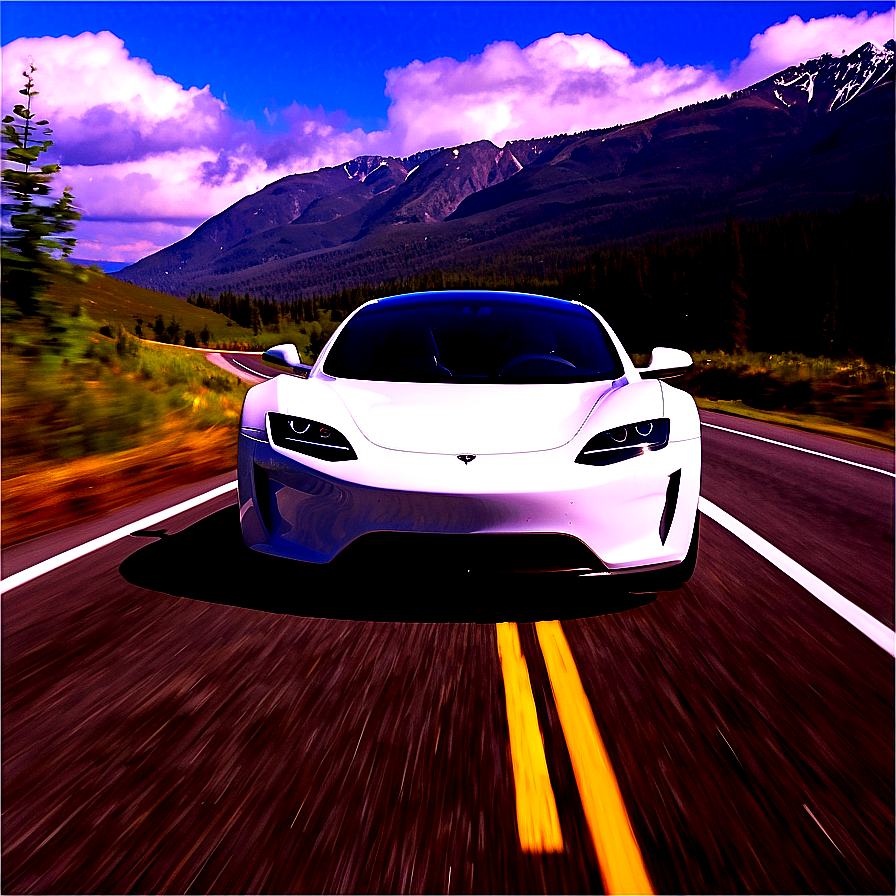 Tesla Roadster In A Scenic Landscape Png Ilf PNG Image