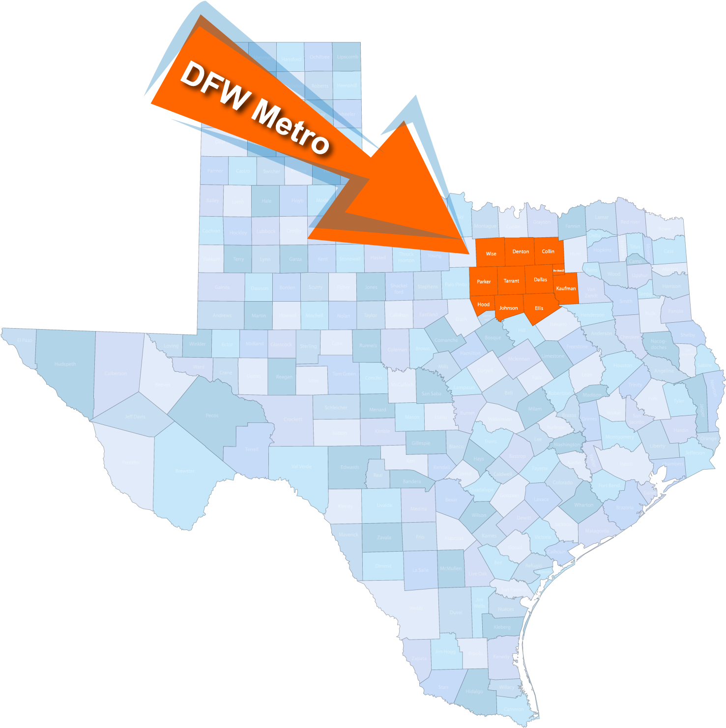 Texas Map D F W Metro Highlight PNG Image