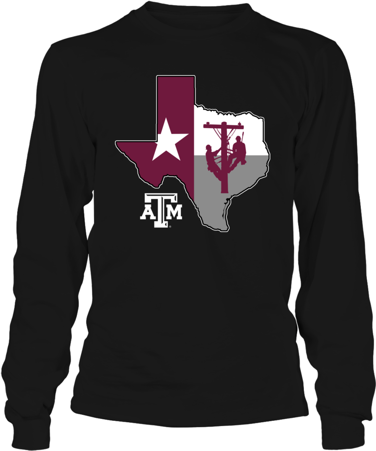 Texas Outline Aggie Maroon Star Long Sleeve Shirt PNG Image