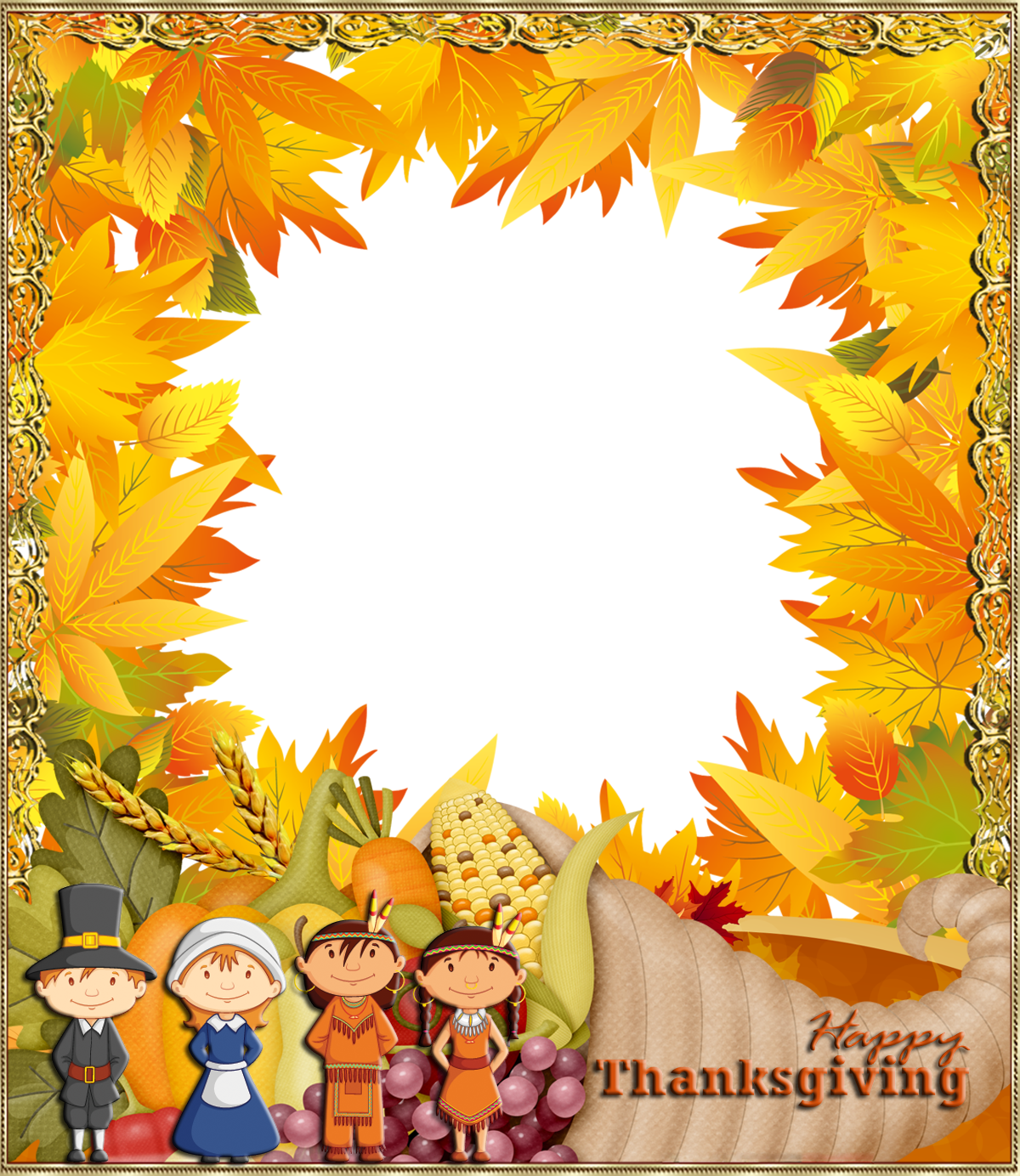 Thanksgiving Framewith Pilgrimsand Native Americans PNG Image