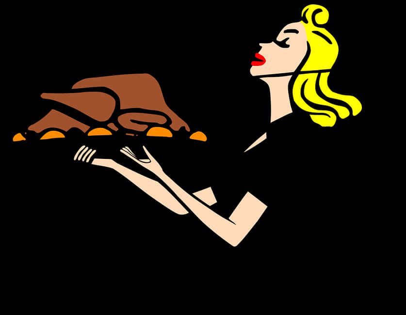 Thanksgiving Retro Woman Serving Turkey PNG Image