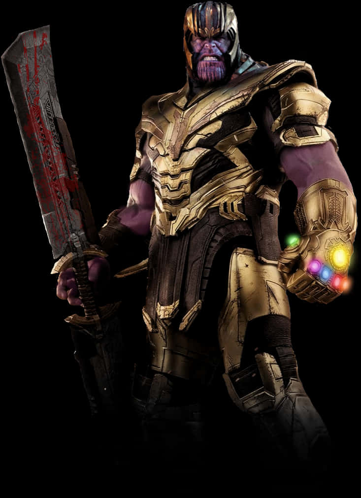 Thanos With Infinity Gauntletand Sword PNG Image