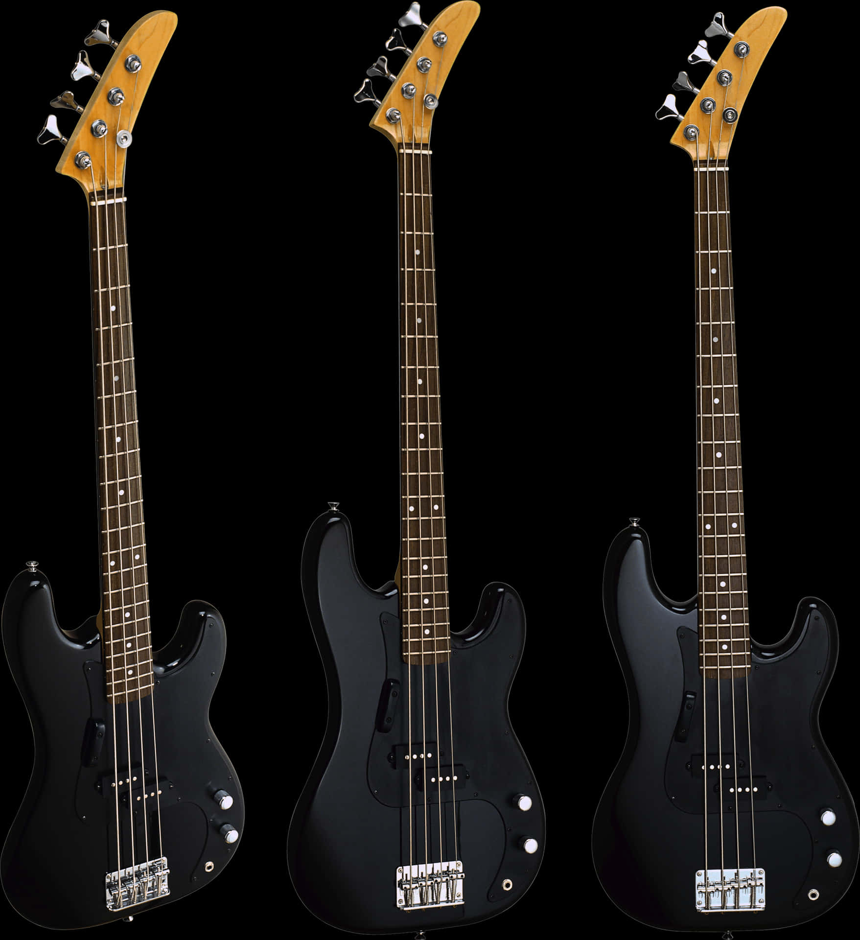 Three Black Bass Guitars PNG Image