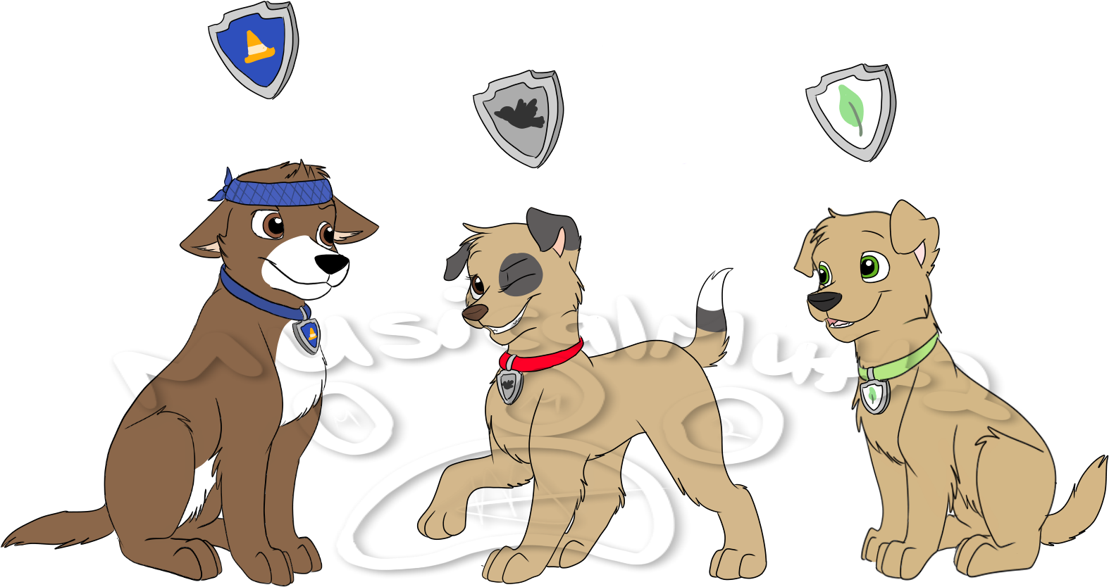 Three Cartoon Dogs With Shields PNG Image