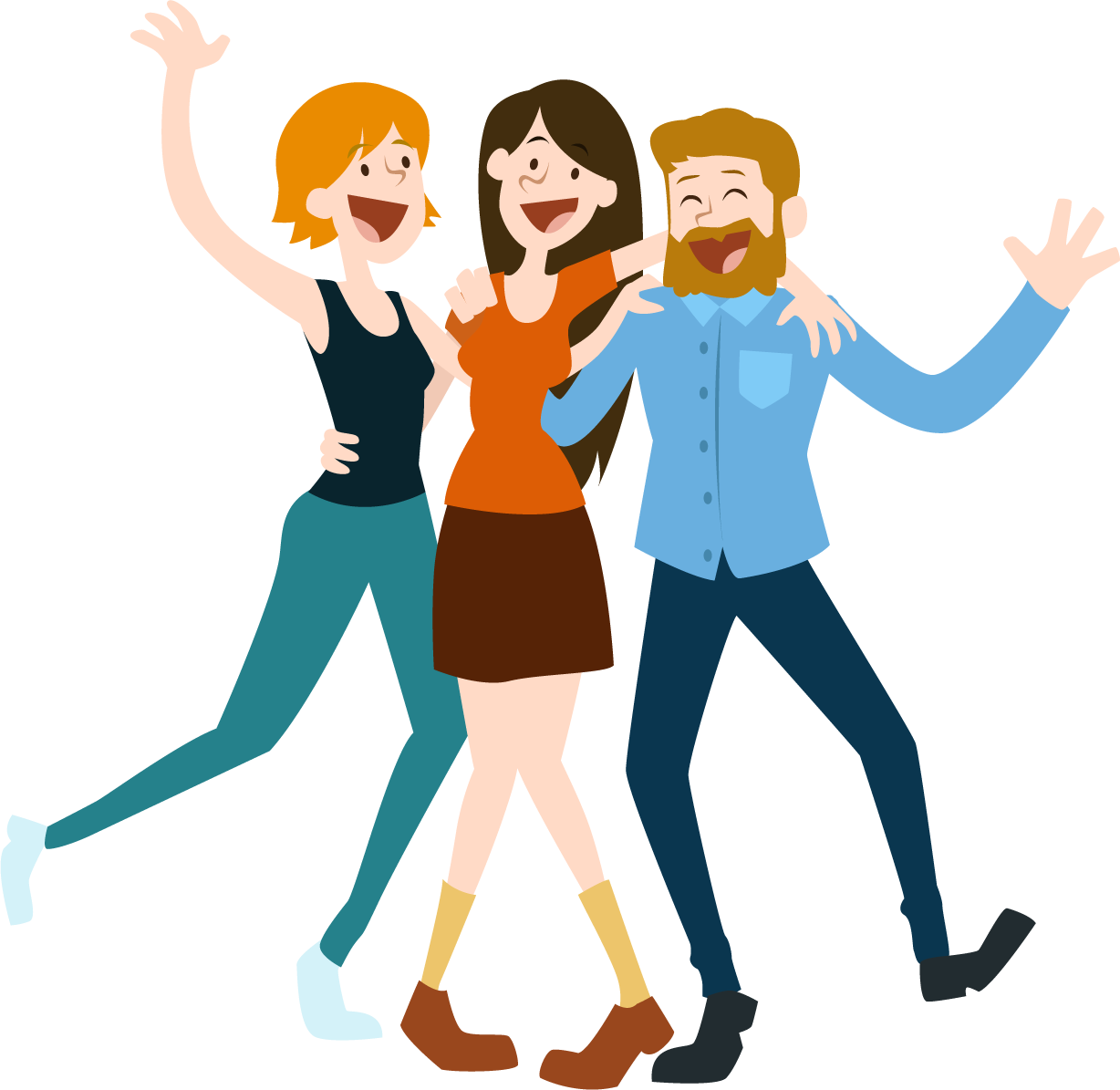 Three Friends Celebrating Illustration PNG Image