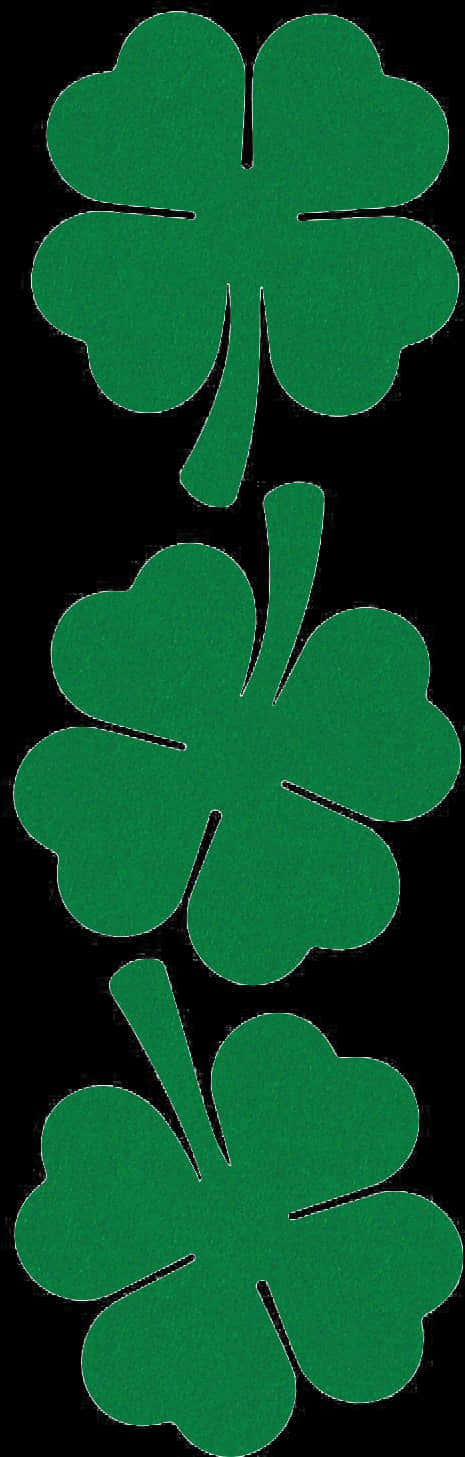 Three Green Shamrocks Black Background PNG Image