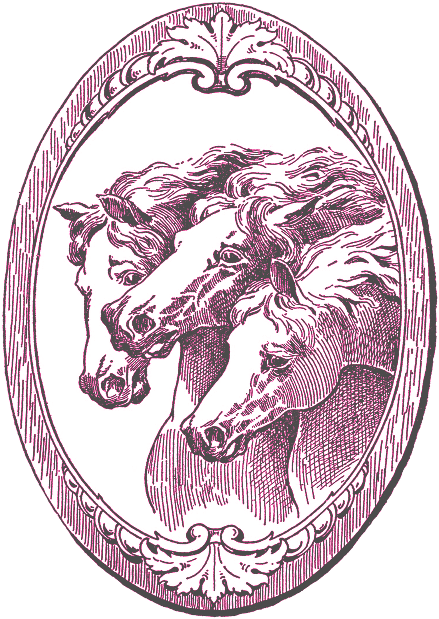 Three Horses Vintage Sketch PNG Image