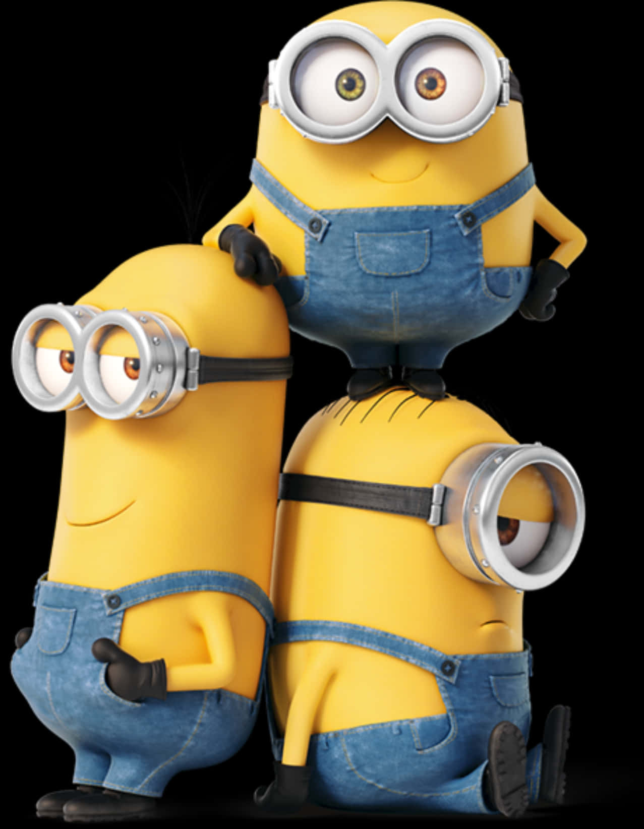 Three Minions Posing Together PNG Image