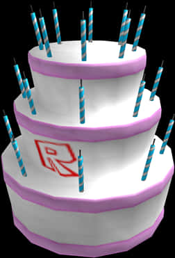 Three Tier Celebration Cakewith Candlesand Logo PNG Image