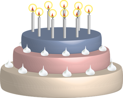 Three Tiered Birthday Cake With Candles PNG Image