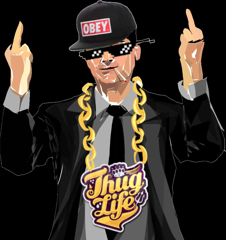 Thug Life Styled Character Illustration PNG Image