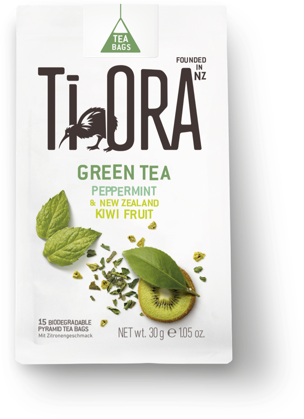 Ti Ora Green Tea Peppermint Kiwi Packaging PNG Image