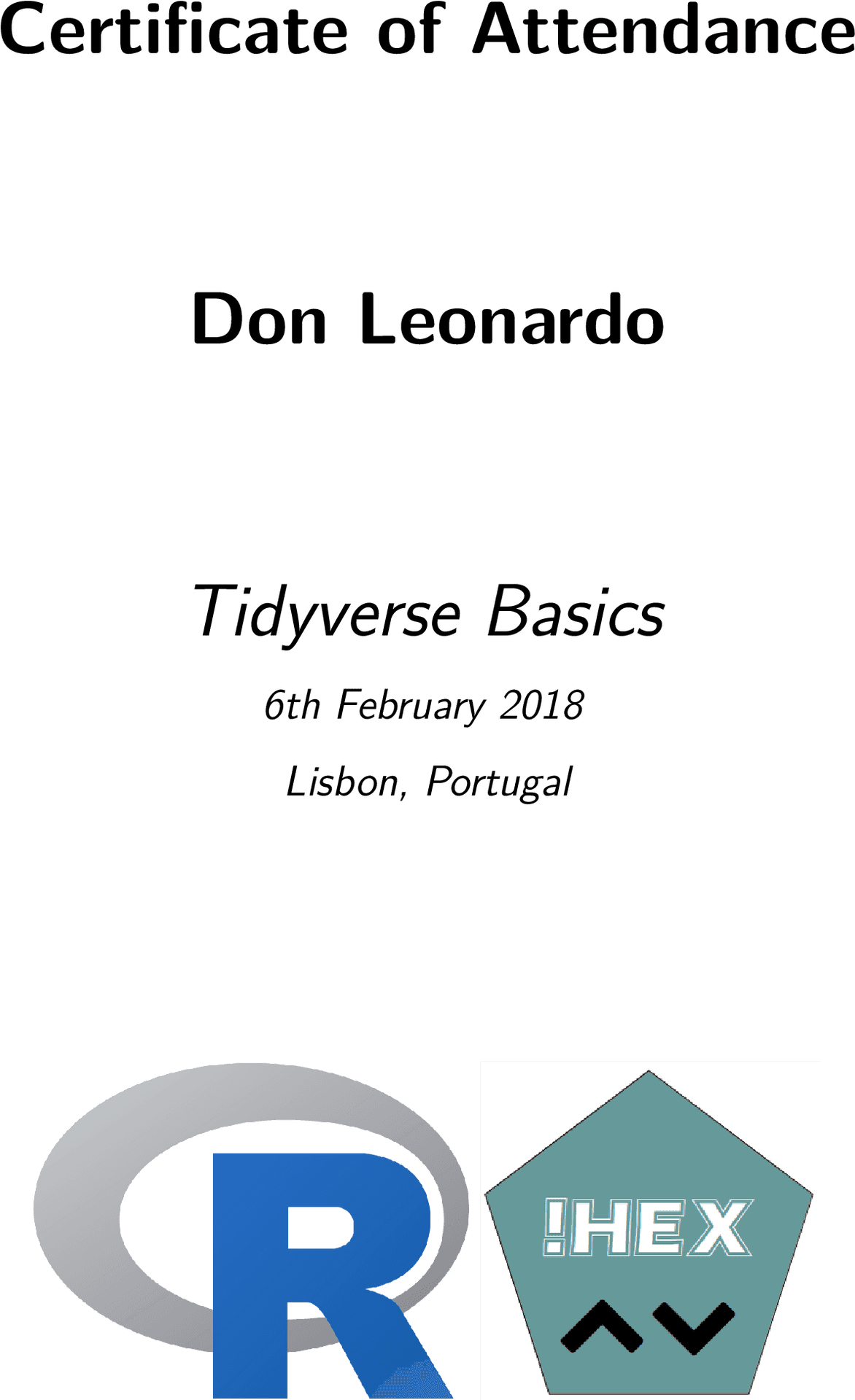 Tidyverse Basics Certificate Template2018 PNG Image