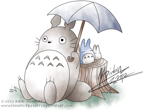 Totoro_and_ Friend_ Sharing_ Umbrella PNG Image