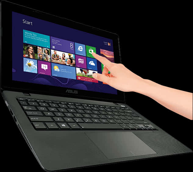 Touchscreen Laptop Interaction PNG Image