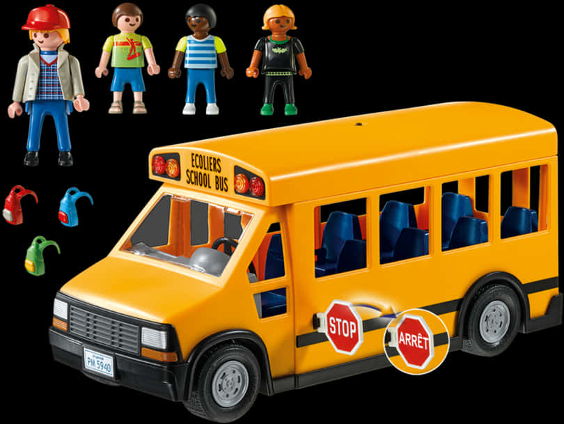 Toy School Busand Figures PNG Image