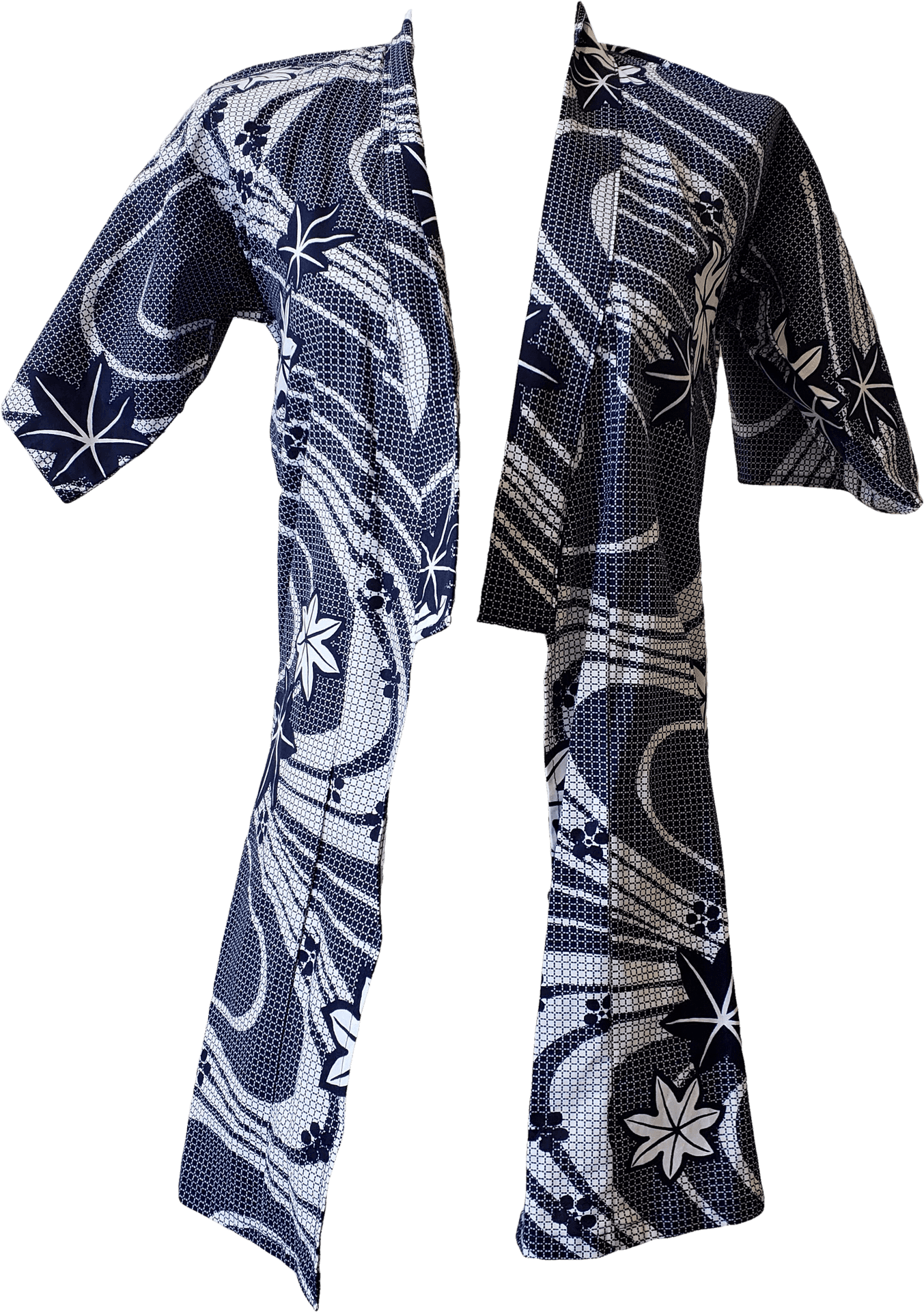 Traditional Blueand White Kimono Design PNG Image