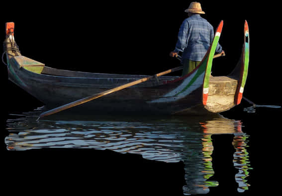 Traditional Boatman Nighttime Reflection PNG Image