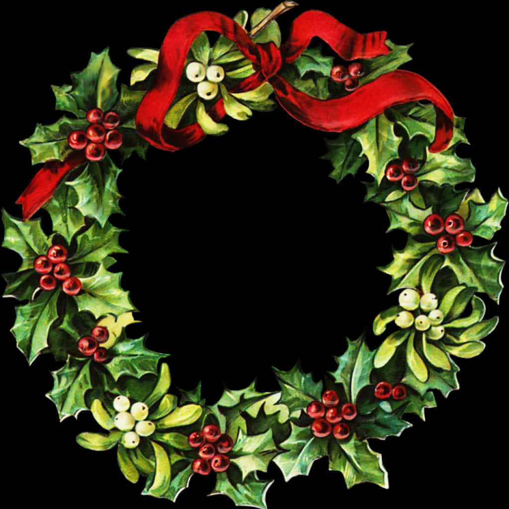 Traditional Christmas Holly Wreath PNG Image