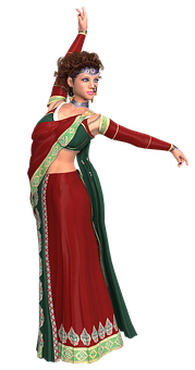 Traditional Dance Pose Red Sari PNG Image