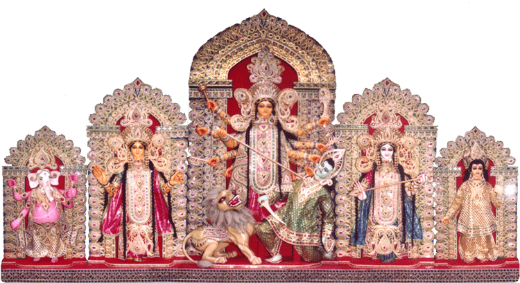 Traditional Durga Puja Pantheon PNG Image