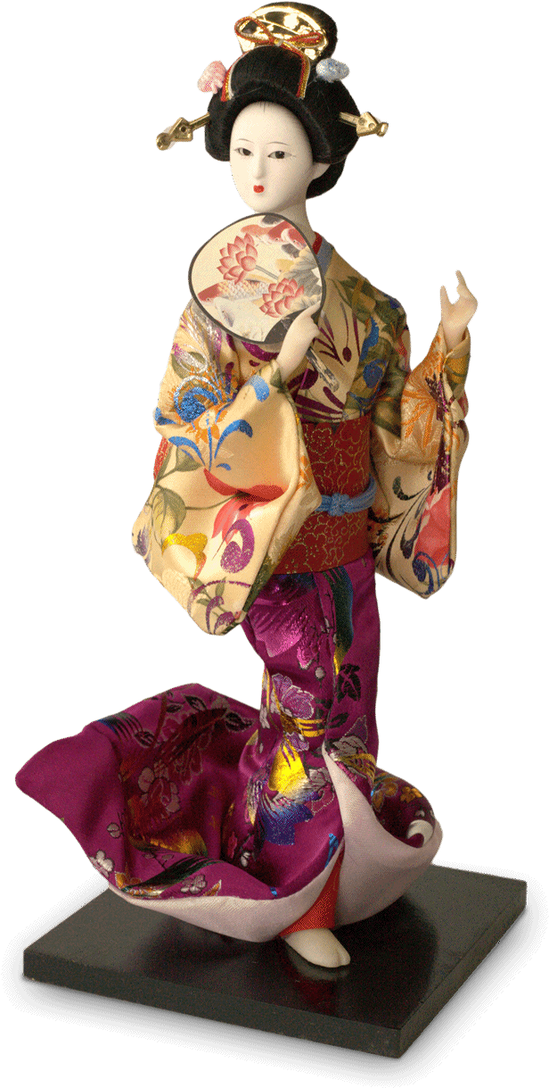 Traditional Geisha Doll Display PNG Image