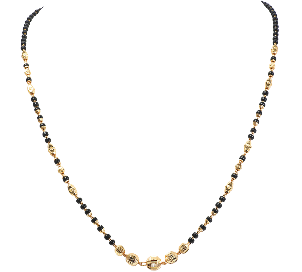 Traditional Gold Black Beaded Mangalsutra Design PNG Image