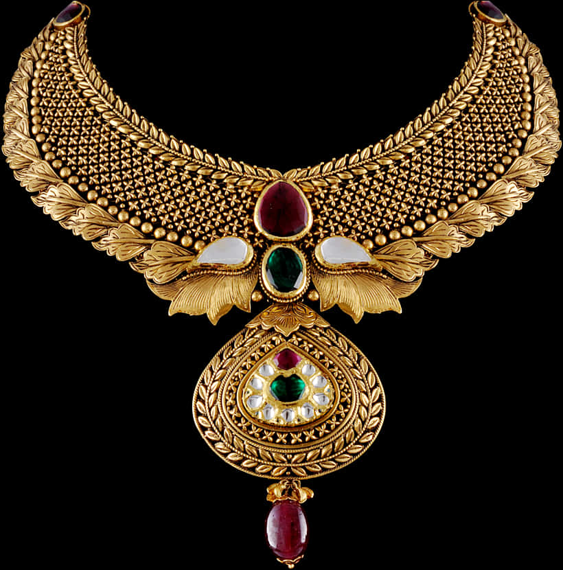 Traditional Gold Necklace Design PNG Image