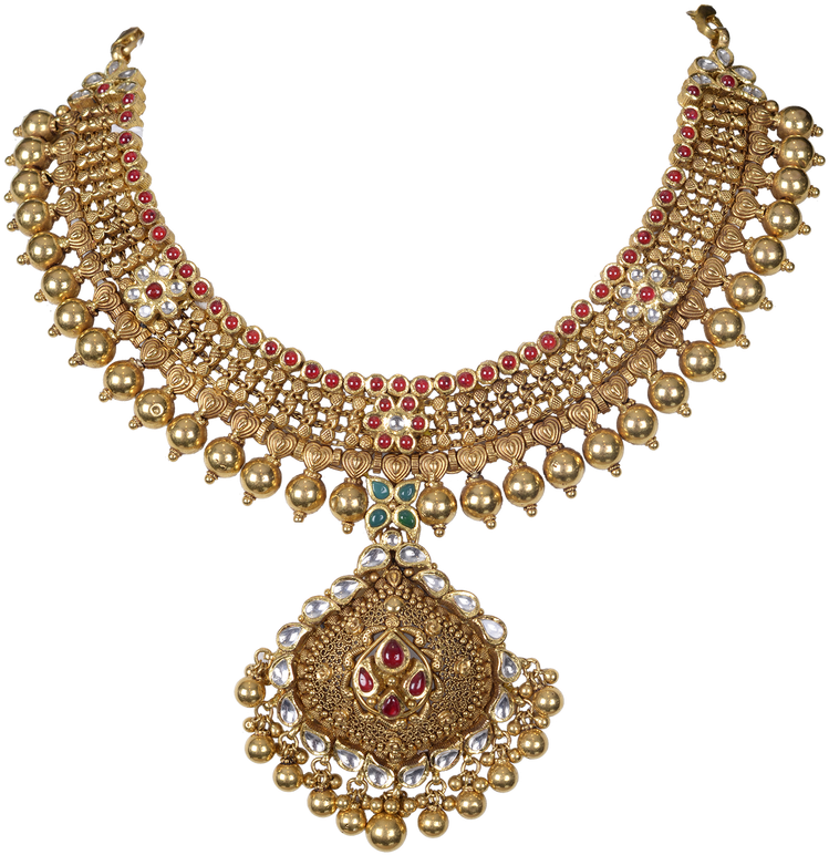 Traditional Gold Necklacewith Pendant Jewelry PNG Image